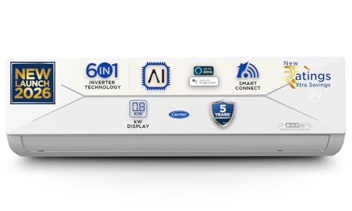 Carrier 1.5 Ton 3 Star,New Star rated, Wi-Fi Smart Flexicool Inverter Split AC (Copper, Convertible 6-in-1 with Wi-Fi wi...