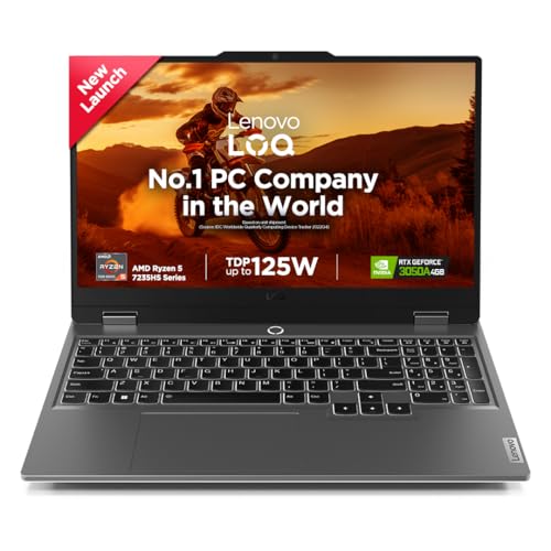 Lenovo LOQ AMD Ryzen 5 7235HS | NVIDIA RTX 3050A 4GB (12GB RAM/512GB SSD/144Hz Refresh Rate/15.6" (39.6cm)/Windows 11/Office Home 2024/3 Mon. Game Pass/Grey/2.4Kg), 83JC00JXIN AI Gaming Lapto