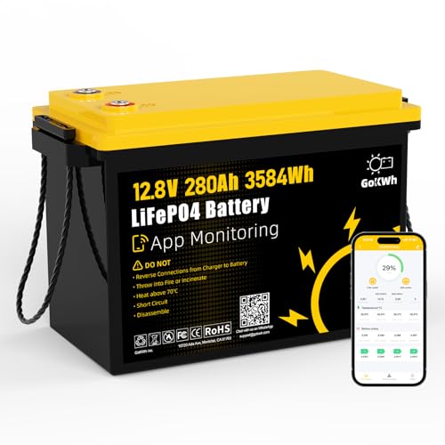 GOKWH 12V 280Ah LiFePO4 Lithium Battery with Bluetooth APP, Built-in 200A…