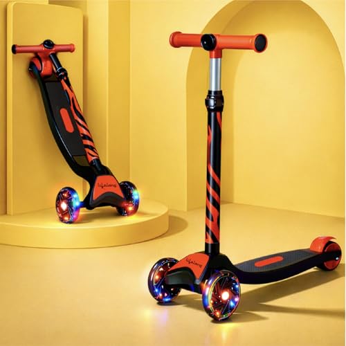 Lifelong Kick Scooter with Adjustable Height - Foldable - Skate for Kids with LED Wheel - Max User weight-50 kg