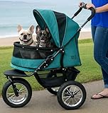Pet Gear NO-Zip Double Pet Stroller, Zipperless Entry, for Single or Multiple Dogs/Cats, Plush Pad + Weather Cover Included, Large Gel-Filled Tires, Green Clover