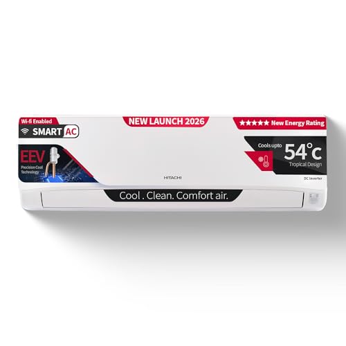 Hitachi 1.5 Ton 5 Star, New star rated, Inverter Split AC (Copper,Wi-Fi, 4 Way Swing, Hybrid Convertible