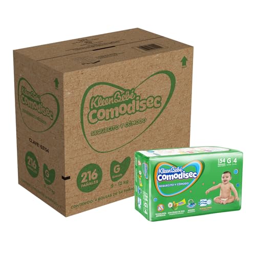 KleenBebé Comodisec, Pañal Para Bebé, Tamaño Grande, Caja Con 216 Pañales