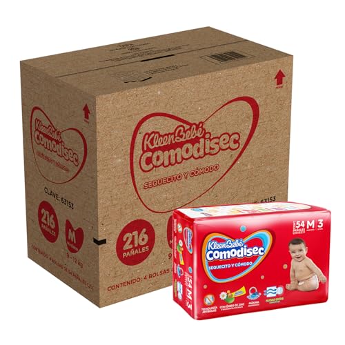 KleenBebé Comodisec, Pañal Para Bebé, Tamaño Mediano, Caja Con 216 Pañales