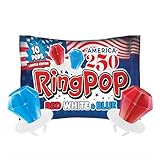 Ring Pop Red White & Blue Lollipops – Bulk Candy Individually Wrapped Wearable Hard Candy Rings – Cherry & Blue Raspberry Flavored Lollipop, Hard Sweets for Party Favors, Kids & Goodie Bags – 10 Count