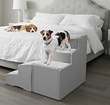 Pet Gear Easy Step Bed Stair for Cats/Dogs, Adjusts to Either Side of Bed, Removable Washable Carpet Treads, Storage Compartment, for Pets Up to 75lbs, Sea Salt