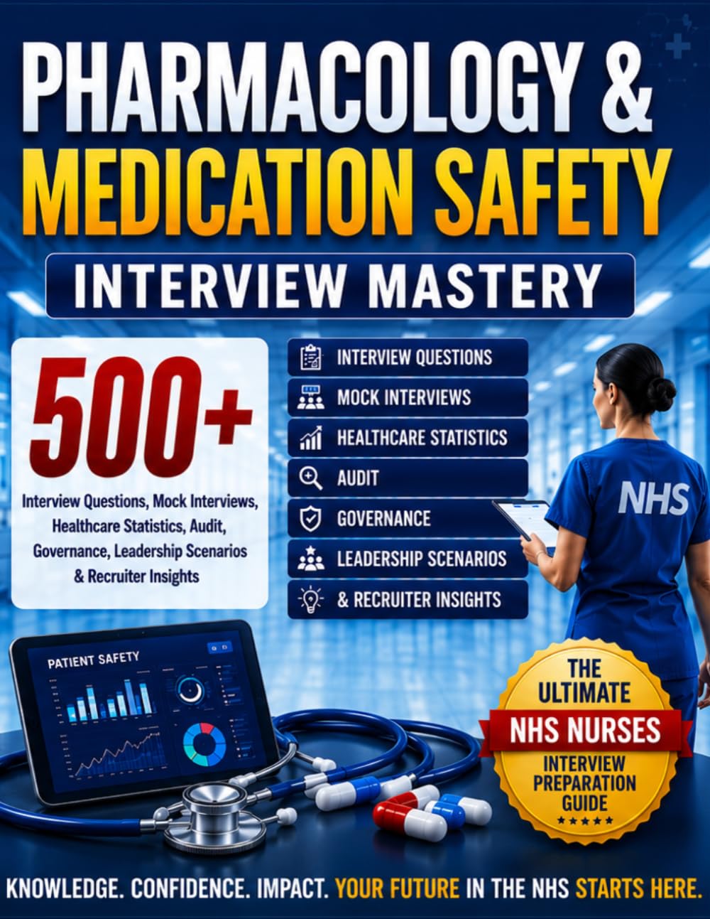 Cover of PHARMACOLOGY & MEDICATION SAFETY INTERVIEW MASTERY: 500+ Pharmacology, Medication Safety, Healthcare Statistics, Audit, Governance & Leadership Interview Questions, Scenarios and Recruiter Insights for NHS Nurses