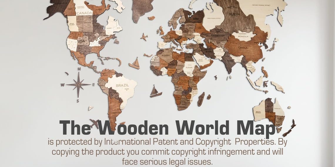 3DWood World Map ENJOY THE WOOD 南極木製世界地図 3D Wood World Map ダークウォルナット 木製世界地図 【南極大陸