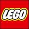 Text reads 'LEGO'. White LEGO logo with yellow outline on bright red background. Registered trademark symbol in top right corner.
