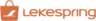 Dos versiones de un logotipo con una bolsa de compras estilizada con el icono de una ala. El texto dice «Lekespring» en variaciones en naranja