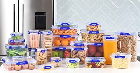 a collection of plastic food containers