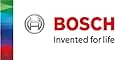 Bosch logo with circular emblem and red text, accompanied by the slogan 'Invented for life' on a white background with colorful striped edge.