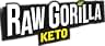 Black and white logo design for 'Raw Gorilla Keto' brand with bold typography and small leaf accent.