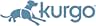 El texto dice «kurgo». Logotipo con la silueta de un perro en posición de lazo junto al nombre de la marca en minúsculas. Ambos elementos son de color azul claro sobre un fondo blanco