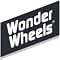 Wonder Wheels logo in white text displayed on angled black background with registered trademark symbol.