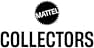 en forma de estrella en blanco y negro con texto «MATTEL». En la parte inferior hay un texto grande en negro que dice «COLECCIONISTAS»