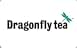 Dragonfly Tea logo in black text with small teal dragonfly icon on white circular background.