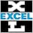 para la marca «EXCEL». Las formas rectangulares negras forman una «X» por encima y por debajo del texto azul que deletrea «EXCEL» sobre un fondo blanco.