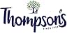 Text reads "Thompson's SINCE 1896". Logo features stylized tree with red and green leaves, two silhouette figures beneath. Brand name in large blue cursive font.