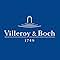 Villeroy & Boch company logo in white against royal blue background, featuring stylized fountain design and established date 1748.