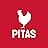 Logotipo cuadrado rojo con la silueta blanca de un gallo sobre el texto «PITAS» en mayúsculas