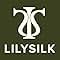 Dark green background with white stylized logo featuring intertwined letters. Text below reads 'LILYSILK'.