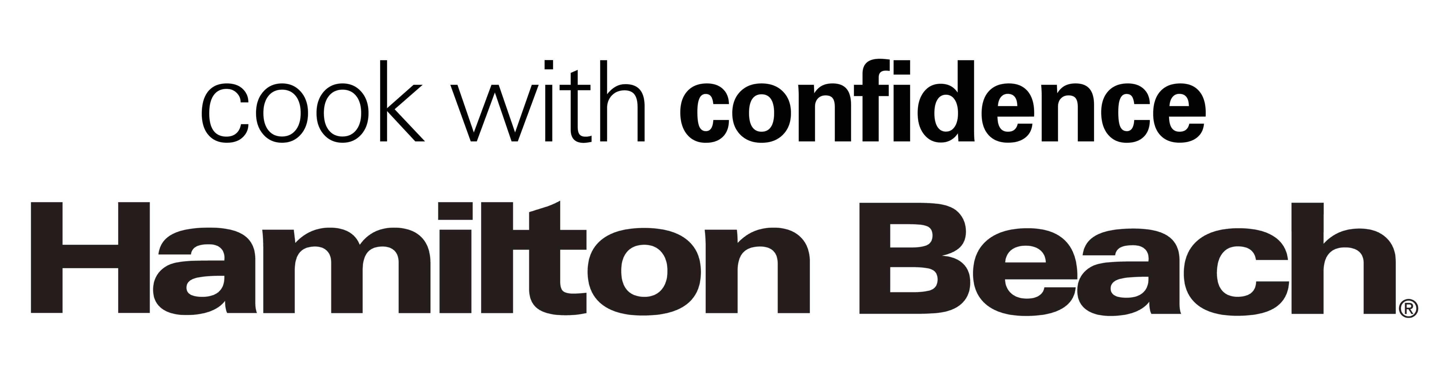 Text-only advertisement for Hamilton Beach kitchen appliances, featuring the slogan 'cook with confidence' in large, bold letters.
