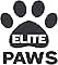 Black and white logo featuring a paw print shape with 'ELITE' written inside the pad and 'PAWS' in larger text below.
