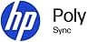de HP con diseño circular azul junto a un texto negro que dice «Poly Sync», que probablemente represente la marca de un producto o servicio de la línea Poly Sync de HP