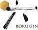 Diseño minimalista de pinceladas negras con un elemento hexagonal dorado y el texto «ROKU GIN», etiquetado como ginebra
