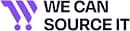 Text reads "WE CAN SOURCE IT". Purple stylized logo resembling two exclamation marks or letter W to the left of black text on white background.