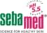 dice «Sebamed CIENCIA PARA UNA PIEL SANA». Logotipo con «seba» verde y «med» rosa. Texto «clínicamente probado a pH 5.5» en disposición circular. Fondo negro.