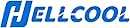 Logotipo azul y blanco que dice «HELLCOOL» en una fuente estilizada. El texto tiene un diseño atrevido y moderno con un ligero efecto 3D