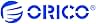 Blaues Logo für die Marke ORICO mit stilisiertem Text und einem kreisförmigen flügelähnlichen Symbol