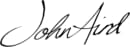 Handwritten signature in black ink on a white background. The signature appears to read 'John Aird' in a cursive style with fluid, connected letters.
