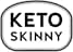 Text reads: 'KETO SKINNY' in black text on white oval badges with dotted borders against black background, shown in repeating pattern.