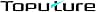 El texto dice «Topulure». Logotipo con texto negro y un acento azul sobre la letra «u