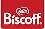 de Lotus Biscoff sobre fondo rojo. Texto blanco «Biscoff» con el nombre de la marca Lotus en un óvalo blanco sobre él