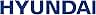 El texto dice «HYUNDAI». Grandes letras mayúsculas azules que deletrean el nombre de la marca Hyundai sobre un fondo blanco.