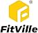 de FitVille con un cubo amarillo con una «F» blanca en el interior y el nombre de la marca en texto negro en la parte inferior