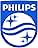 de Philips en blanco sobre un fondo azul en forma de escudo. El logotipo incluye estrellas estilizadas y elementos ondulatorios