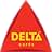 Logotipo triangular rojo con texto amarillo que dice «DELTA CAFÉS». El triángulo tiene un borde rojo ligeramente más oscuro.