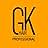 de GK Hair Professional en texto negro sobre fondo naranja brillante, con un diseño tipográfico minimalista