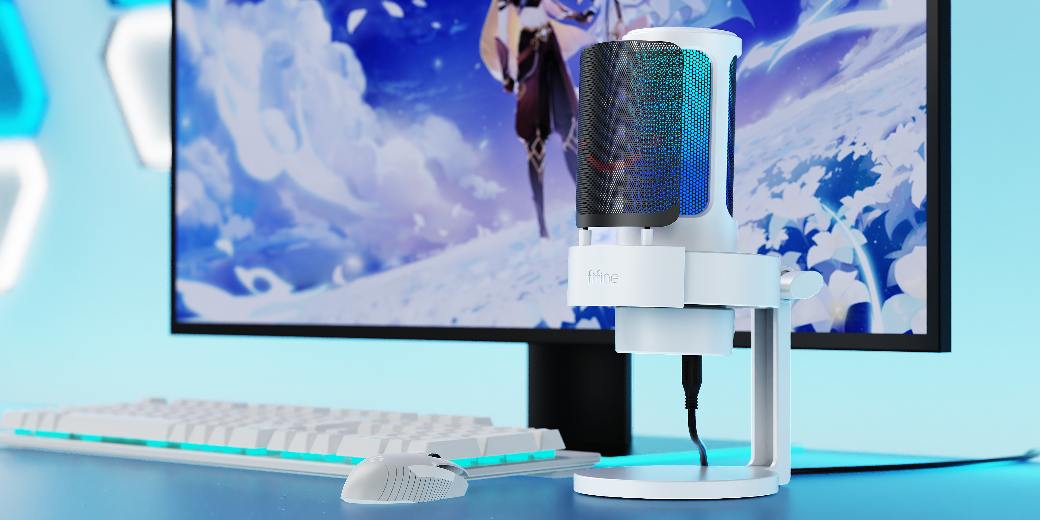 新品未使用 【FIFINE コンデンサーマイクキット ホワイト】 Amazon.co.jp: FIFINE USB コンデンサーマイク RGB光り
