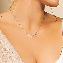 sterling silver neckalce sideway cross necklace