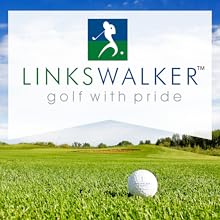 Linkswalker logo above linkswalker ball on golf course