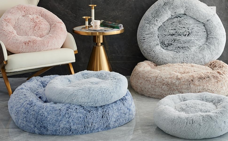 Bedfolks Calming Donut Dog Bed, 45 Inches Round Fluffy Dog