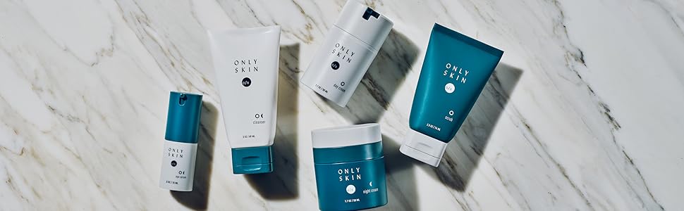 only skin a la carte options: cleanser, scrub, eye serum, day cream, night cream