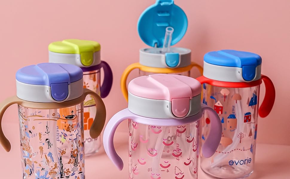 Evorie Tritan Toddler Sippy Cup with Silicone Straw, SpillProof Straw