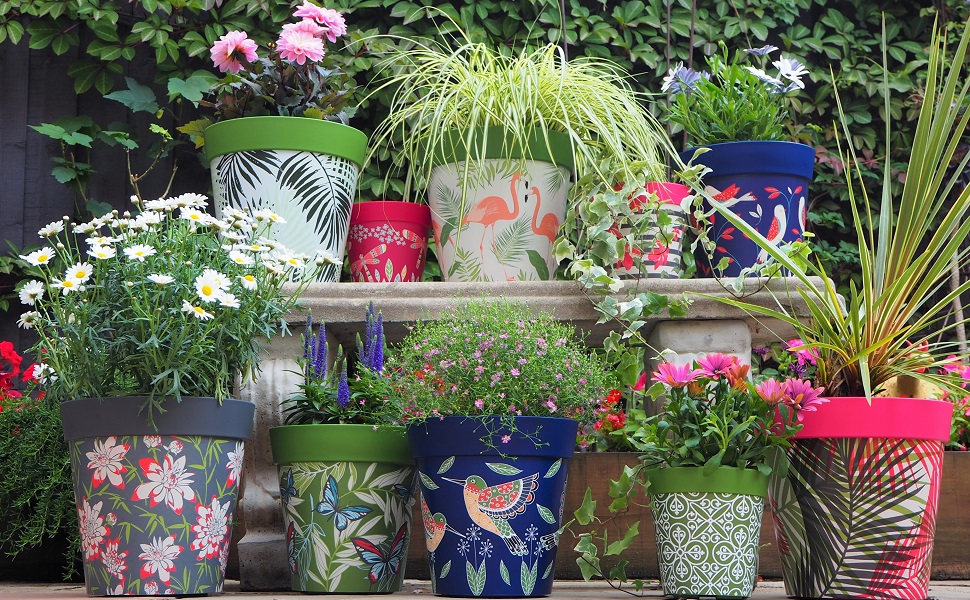 colocurful patterned plant pots